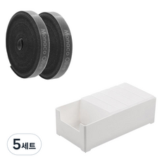 모나코올리브 포켓 케이블 선 정리함 5p + 전용 트레이 중형 + 벨크로타이 2p 세트, 5세트, 블랙(벨크로타이)