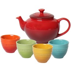 LE CREUSET 多色茶具組, 茶壺+4種茶杯, 彩虹, 1組
