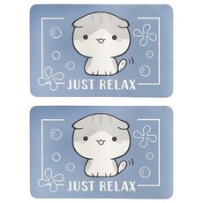 矽藻土軟地墊 Set 2個 腳感舒適 易於摺疊收納 硅藻泥與乳膠發泡層 吸水迅速 保持乾爽 清潔方便 輕鬆打理, 60 x 40cm, 藍底摺耳貓, 1組