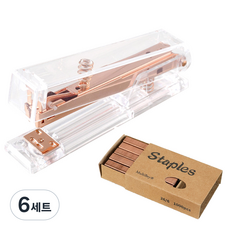 투코비 투명 스퀘어 스테이플러 + 심 1000pcs 세트, 로즈골드, 6세트