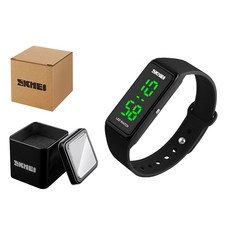 SKMEI 時刻美 防水LED男女運動電子錶, 台灣IC晶片, 高硬度玻璃, PU錶帶, 30米防水, 黑色