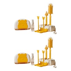 外出奶瓶刷7件組, 2組, 黃色 - 奶瓶刷/奶嘴刷/吸管刷, 附收納盒, 方便攜帶