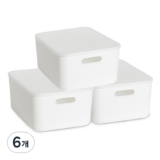 모노플랫 흰둥이 리빙박스 손잡이형 M, 화이트, 6개