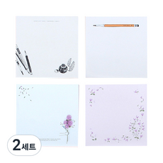 TokTok Fancy 感性方塊便條紙 4款組合, 鉛筆插畫, 鋼筆與墨水, 飄落的粉色葉子, 粉色大理花, 2套
