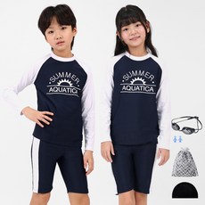 아쿠아티카 남아용 래쉬가드 상하의 AQA311 + 선수용수경 + 수모 + 귀마개 + 비닐백세트
