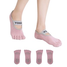 Edelrine 女性瑜珈腳背綁帶皮拉提斯趾襪, 2個, 粉紅色