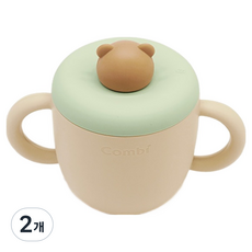 콤비 말랑베어 실리콘 빨대컵, 150ml, 2개, 민트베이지