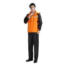 블루시즌 아웃도어 레인 자켓 프리미엄 방수 우비 상하의 세트, 오렌지, 1개