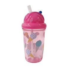 Nuby 晶透學飲杯 粗吸管 12個月以上, 粉色, 300ml, 1個