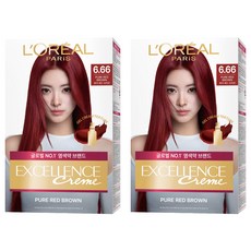 로레알파리 엑셀랑스 크림 빗캡으로 간편한 새치염색 염모제, 6.66호 퓨어 레드 브라운, 2개
