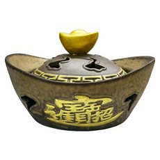 財神小舖 招財進寶 元寶手工香爐 手工陶瓷 內置防火棉, 1個