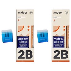 mideer 兒童專用三角鉛筆組 2B 附削鉛筆盒, 顏色隨機, 12支