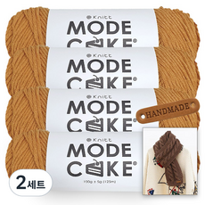 니뜨 모드케이크 뜨개실 100g x 4p + 뉴 로이드 롱 머플러 도안 + 라운드 엣지 라벨 세트, 2세트, 5 머스타드