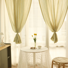 MH 家居 奶油色系格子窗簾 韓國產 聚酯纖維70%+棉30%, 暖綠