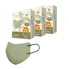 ibanari 孩童用防塵口罩 KF94 XS號, 3盒, 10片, 橄欖卡其色