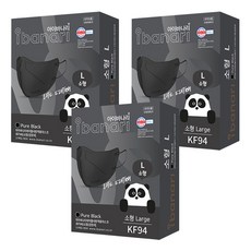 ibanari 孩童用防塵口罩 KF94 L號, 3盒, 10片, 黑色