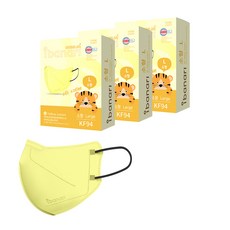 ibanari 孩童用防塵口罩 KF94 L號, 3盒, 10片, 檸檬黃色