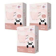 ibanari 孩童用防塵口罩 KF94 L號, 3盒, 10片, 嫩粉色