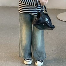 EYOUMONG 兒童Yoari鬆緊帶水洗寬版丹寧長褲