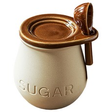 上手家居陶瓷糖罐 800ml 附湯匙頂蓋 米白色調味罐, 1個