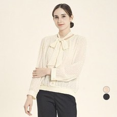 Olivia Hassler 女款透膚格紋圓領上衣 OHCFBL203, 象牙白(IV)