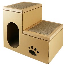 貓本屋 豪華版雙層貓抓板寵物貓屋, 可替換抓板 瓦楞紙板製造 環保可回收, 單一顏色, 1個, 55 x 43 x 32.5 cm