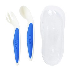 Edison 愛迪生 幼兒特殊學習湯叉組, 9個月以上, 附外出盒, 湯匙 + 叉子 + 攜帶盒, 藍色, 1組