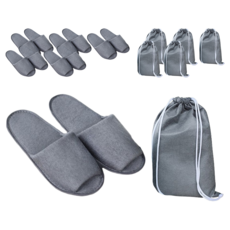 ARYKO 機上旅行用可摺疊拖鞋 + 收納袋套組, 6套, 灰色