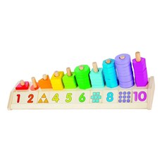 Melissa&Doug 瑪莉莎 益智數字幾何堆疊原木積木, 多色, 1組