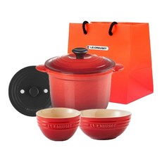 LE CREUSET Gourmet 飯鍋 2L + 防蒸氣蓋 + 單人餐具組, 紅色, 5件組, 1套