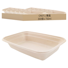 ONEFU 萬福 植纖單格長方餐盒 750ml, 6包, 50個
