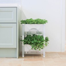 플라팜 라운드 저면관수 화분 2단, 화이트 + 투명, 1개