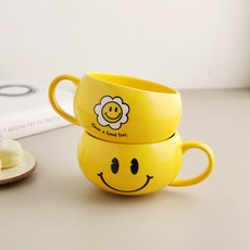 이플스토리 스마일 캐릭터 손잡이 시리얼 스프 머그, 옐로우, 1개