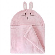 韓國 Million Dollar Baby 珊瑚絨速乾造型連帽浴巾, 粉紅兔, 1條