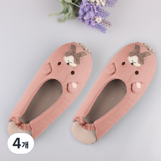 컬러매치 프리티베어 여성용 앞트임 실내 덧신, 핑크, 4개