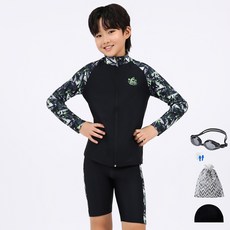 aquatica 男童拉鍊防磨衣 一般泳鏡 5件組 AQA374