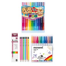 地球化學 透明彩色鉛筆 12色 + Tukovi Coma 三角橡皮擦鉛筆 TC-208 B + Monami 超級簽字筆 12色, 混合色, 1套