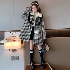 Orange Damul女童款掛飾格紋圖案大衣