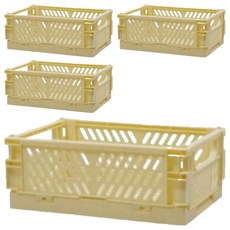 접이식 플라스틱 수납 상자, 아이보리, 대형(20.5 x 14.7 x 9.3 cm), 4개