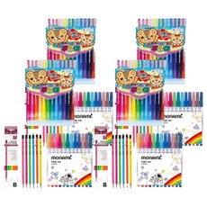 地球化學 透明彩色鉛筆 12色 + Tukovi Coma 三角橡皮擦鉛筆 TC-208 B + Monami 超級簽字筆 12色, 混合色, 4套