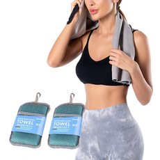 ZBIBI 登山旅行用運動濕式毛巾 附收納袋, 藍綠色, 2個