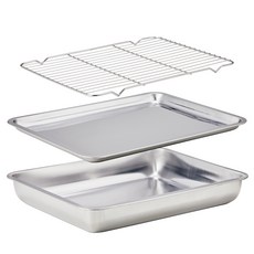 LIVING AT HOME 不鏽鋼料理盤+托盤+瀝油架, 1套