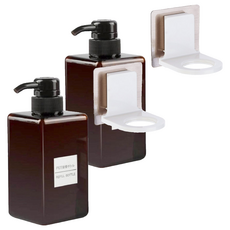 모나코올리브 호텔식 샴푸 린스 디스펜서 450ml + 무타공 샴푸홀더 세트, 브라운(디스펜서), 2세트