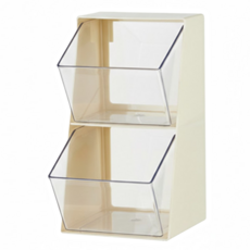 茶包膠囊收納盒 13.8 x 12.5 x 25cm, 透明色 + 杏色, 1個