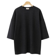 M.N.C 男女通用 寬鬆版型 七分袖T恤 MDLT366DE, 炭灰色