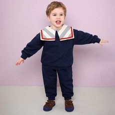 mollimelli 兒童可愛水手領刷毛上下套裝