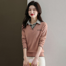 포플러앤씨 여성용 디멀즈 일체형 카라 니트 P24WKN101421