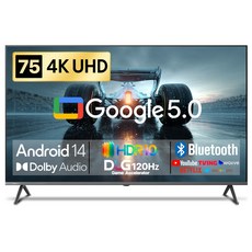 창홍 4K UHD LED 스마트 DLG 120Hz 돌비 AI 구글 5.0 TV, 189cm(75인치), U75M9, 벽걸이형, 방문설치