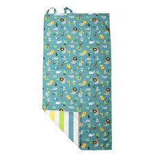 flapjackkids 兒童3in1雙面浴巾 背包 觸感柔軟吸水快乾 可折疊超輕量, 動物園綠, 1入