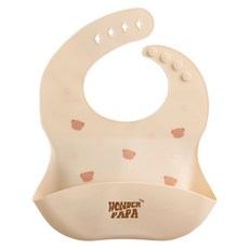 원더파파 유아용 실리콘 방수 이유식 턱받이, 베이지 곰돌이, 1매, 1개